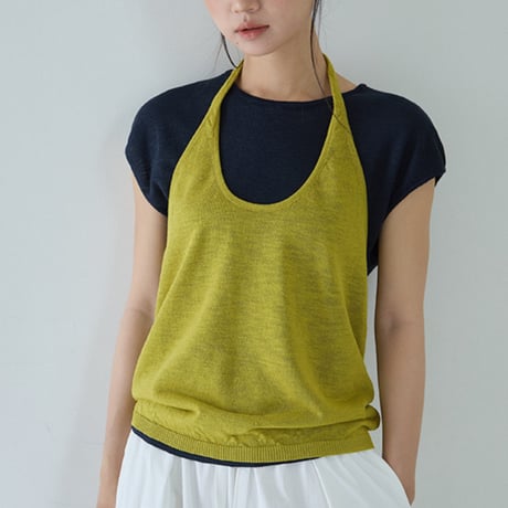 halter knit layered tank　/2color　un2063