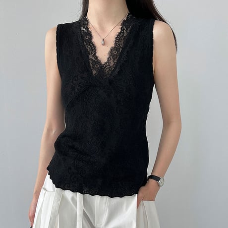 lace wrap sleeveless blouse　/2color　un1998