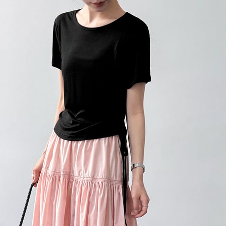 side shirring linen touch tee　/3color　un2088