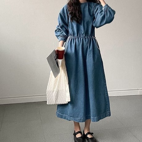 drawstring denim one-piece　un1097