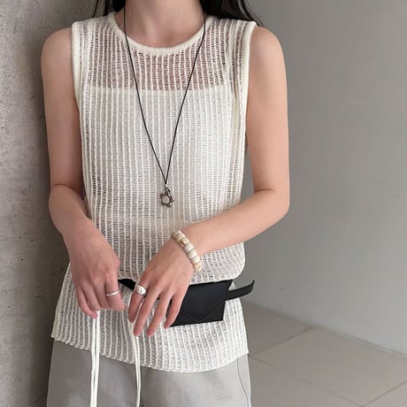 sheer knit sleeveless top　/4color　un1997