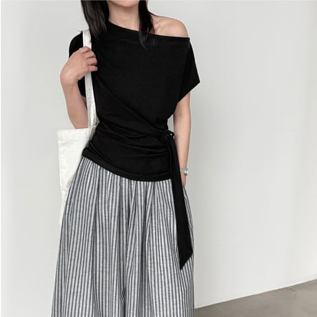one shoulder drape belt top　/3color　un2003