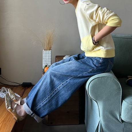 roll-up wide denim pants /2color　un1129