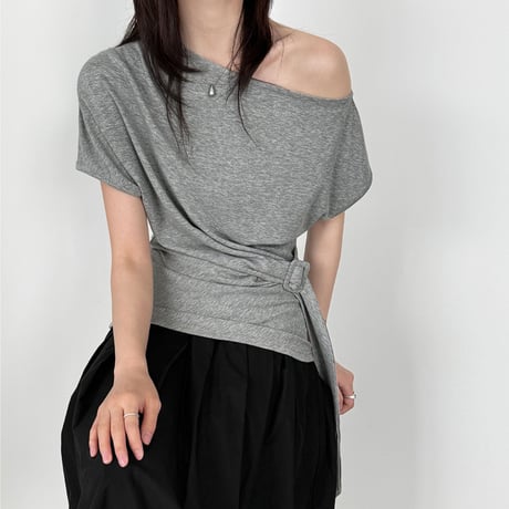 one shoulder drape belt top　/3color　un2003