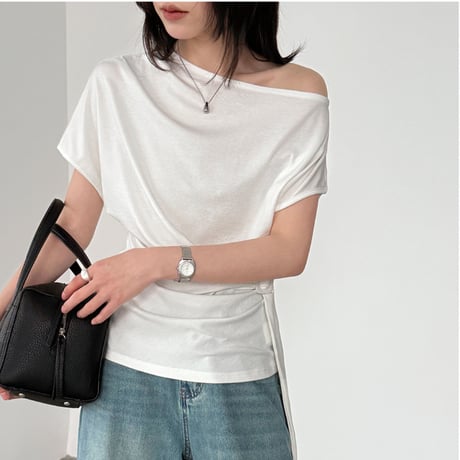 one shoulder drape belt top　/3color　un2003