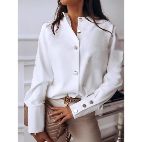 nocollar gold button shirt /2color　un1319