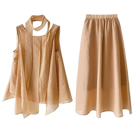 sheer ribbon layered set-up　/2color　un2010