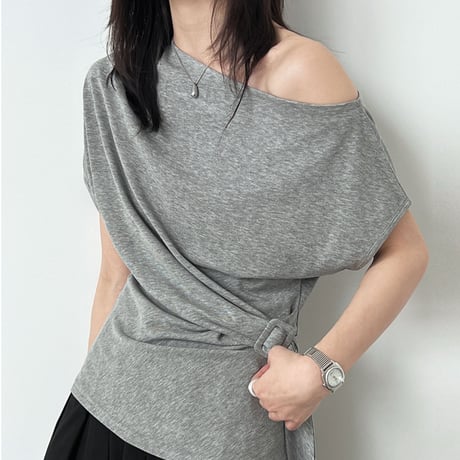 one shoulder drape belt top　/3color　un2003