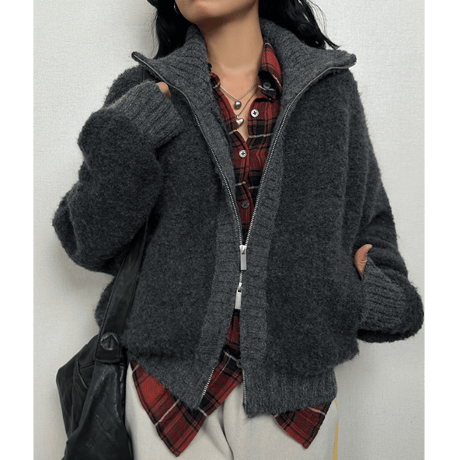 high neck loose cardigan /2color　un1526