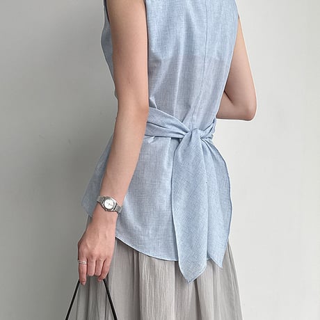 wrap design peplum sleeveless blouse　/2color　un2044