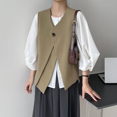 one button v-neck vest /2color　un1006