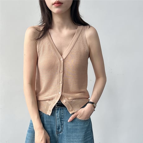 linen touch knit tank　/6color　un2097