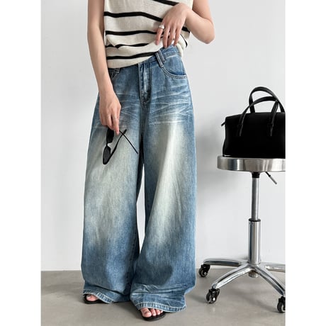 vintage wash wide leg denim pants　un2028