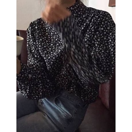 stand collar flower print blouse　un1316