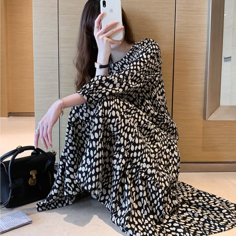 polka dot long dress　un1755