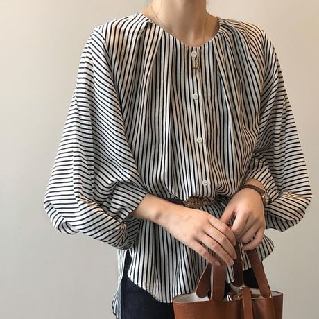 balloon sleeve stripe blouse　un1071