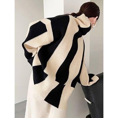 bicolor asymmetry design knit　un1314