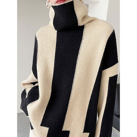 bicolor asymmetry design knit　un1314