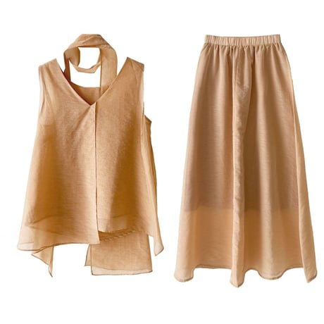 sheer ribbon layered set-up　/2color　un2010