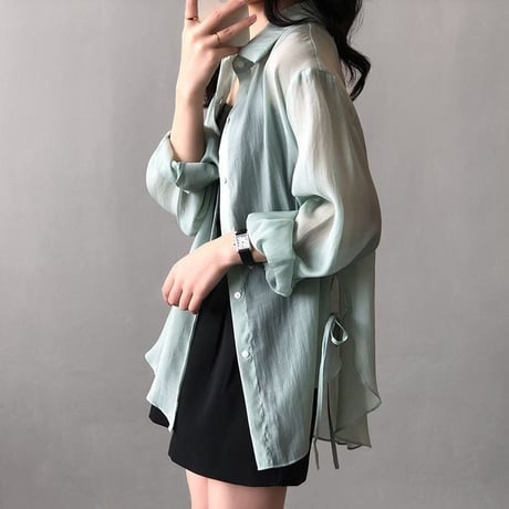 side ribbon sheer shirt /5color　un1039