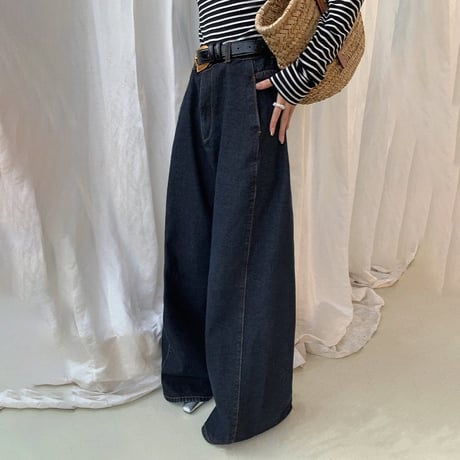 high waist wide denim pants　un1149
