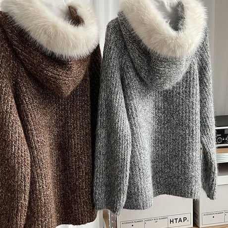 fur-trimmed hoodie /2color　un1712