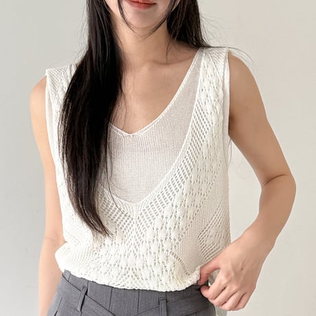 crochet knit layered vest　/2color　un1901