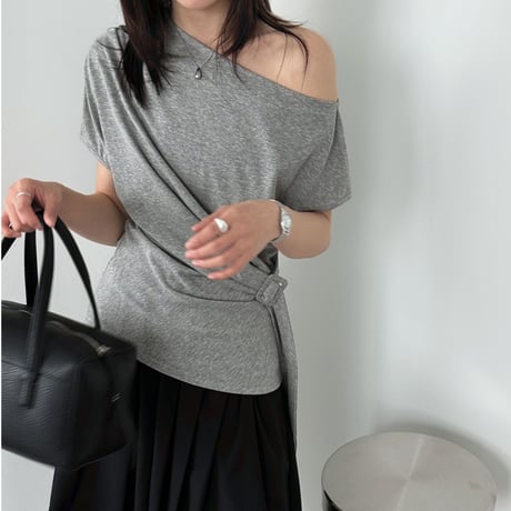 one shoulder drape belt top　/3color　un2003