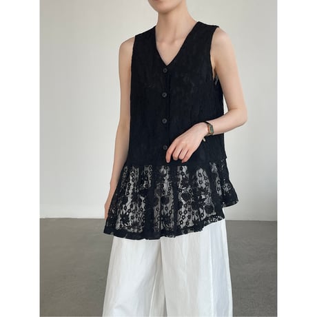 lace peplum sleeveless top　/2color  un1954
