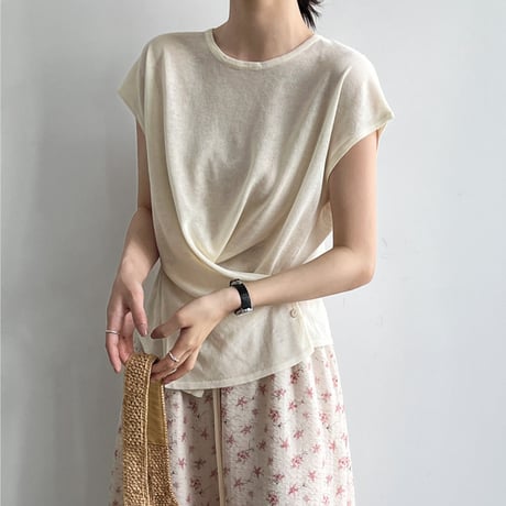 wrap waist linen touch top　/5color　un2080