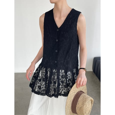 lace peplum sleeveless top　/2color  un1954