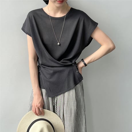 wrap waist linen touch top　/5color　un2080