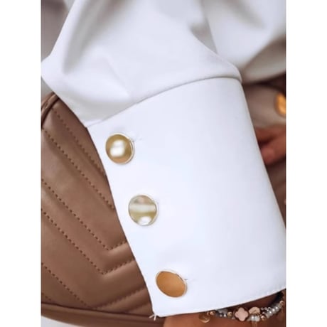 nocollar gold button shirt /2color　un1319