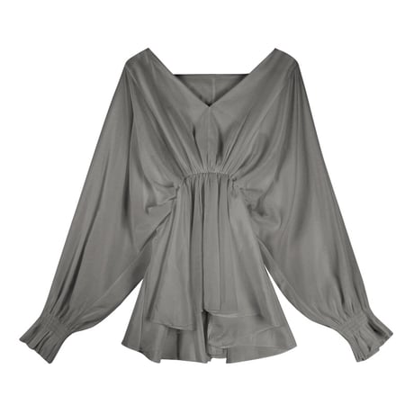 V neck gathered blouse　/3color　un1756