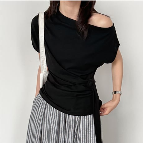 one shoulder drape belt top　/3color　un2003