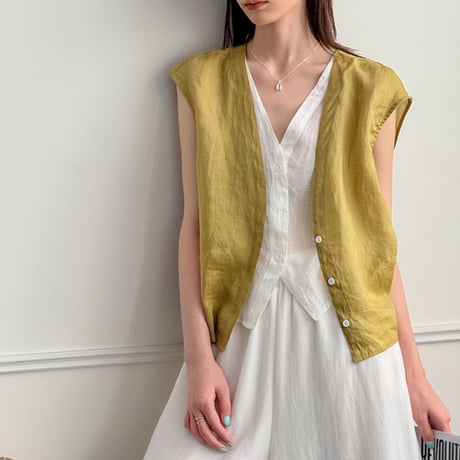ramie deep v vest　/2color　un2060