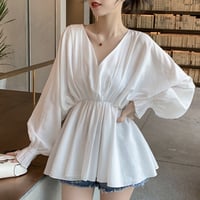 V neck gathered blouse　/3color　un1756
