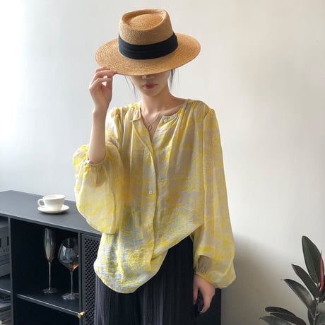 flower print sheer blouse　un1040