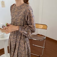 retro flower pleated one piece　un1107