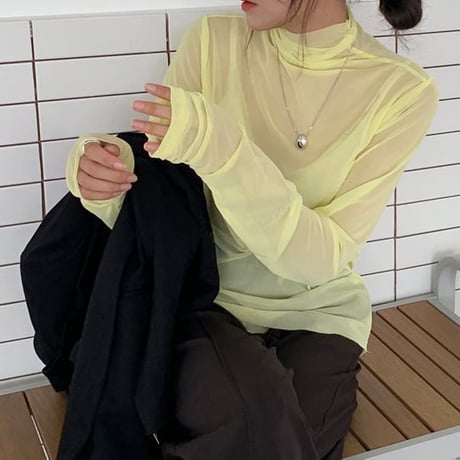 sheer high neck pullover /5color　un1074