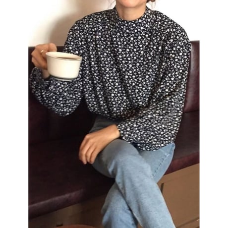 stand collar flower print blouse　un1316