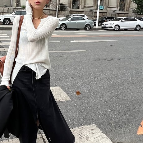 v-neck knit tops /3color　un1087