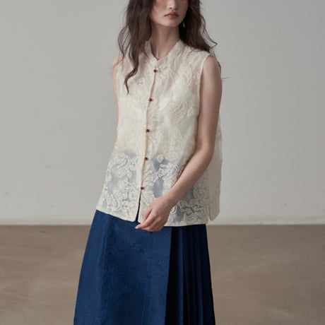 sheer paisley sleeveless blouse　un1813