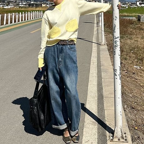roll-up wide denim pants /2color　un1129