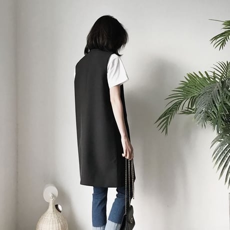 v-neck long vest /2color　un1005