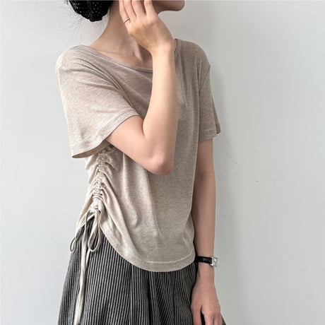 side shirring linen touch tee　/3color　un2088