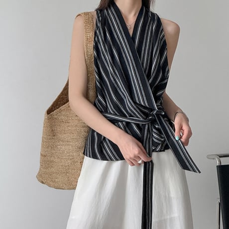 stripe wrap sleeveless blouse　/2color　un2054
