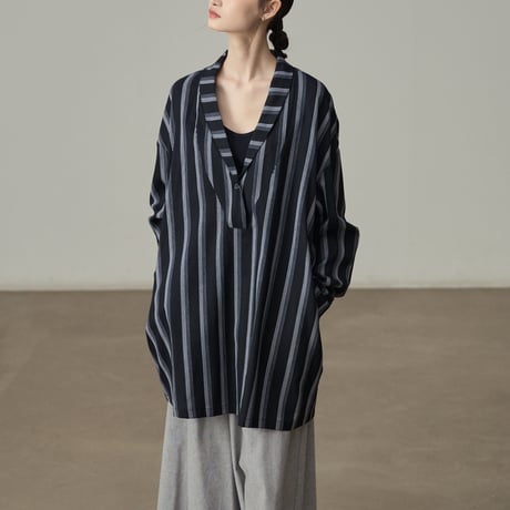 striped relaxed pullover shirt　un1849