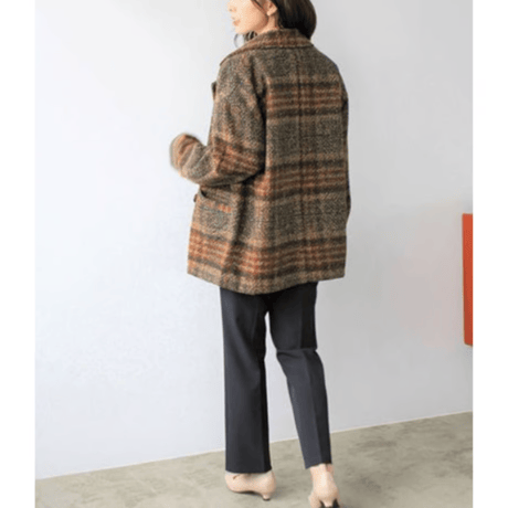 tweed plaid middle coat /2color　un1492