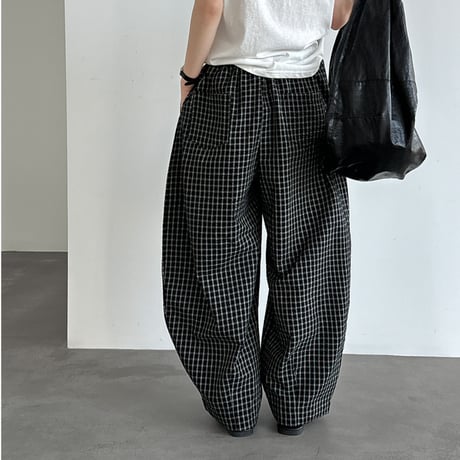 check pattern balloon wide pants　un2035
